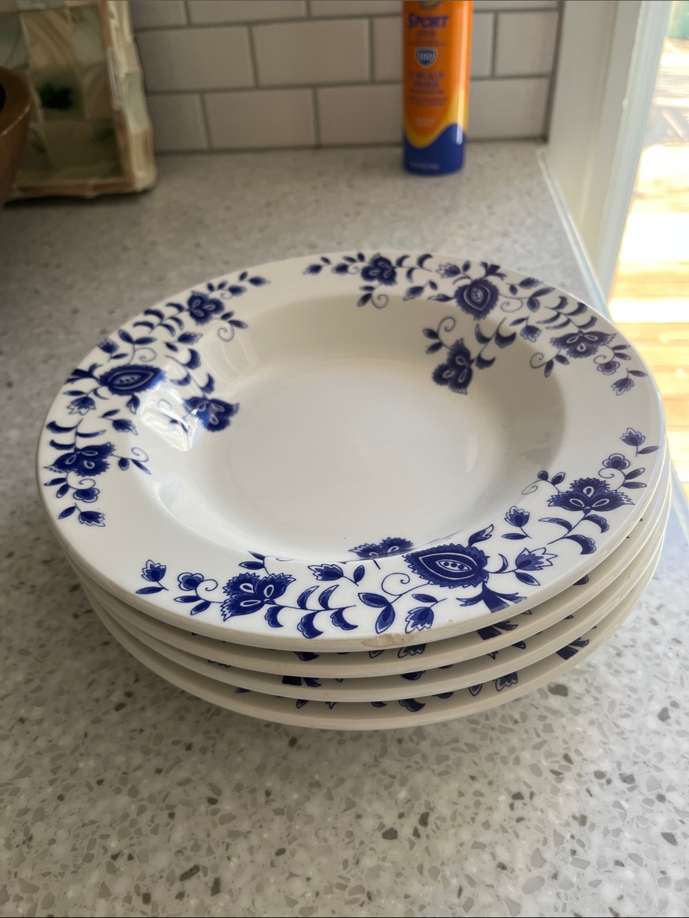Pier 1 Set of 4 Eliza Bowls White w/ blue flowers